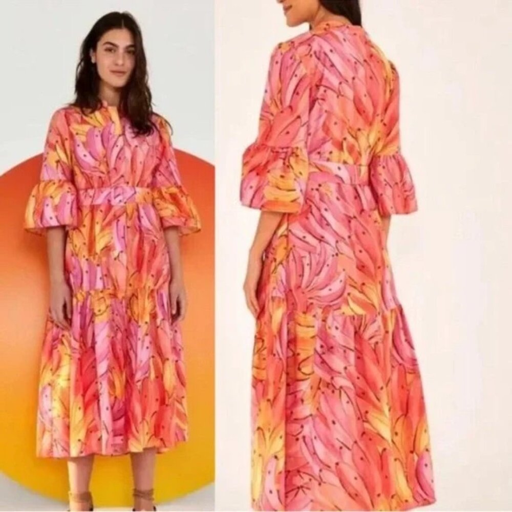 Farm Rio Pink Ombre Bananas Midi Dress